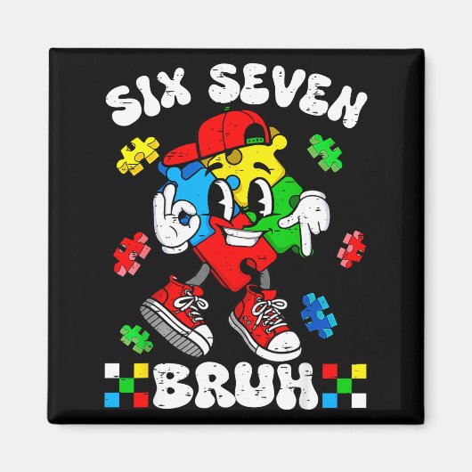 67 six seven bruh 自閉症啓発 自閉症 パズル マグネット (正面)