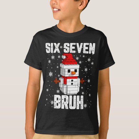 67 Six Seven Bruh 雪だるまのブロック Christmas Tシャツ (正面)