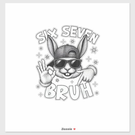 67 Six Seven Bruh Cute Bunny Face with Sunglasses  シール (シート)