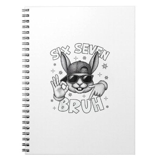 67 Six Seven Bruh Cute Bunny Face with Sunglasses  ノートブック (正面)