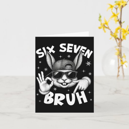67 Six Seven Bruh Cute Bunny Face With Sungles Eas カード (黄色い花)