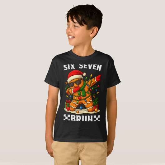 67 Six Seven Bruh Funny Christmas Dabbing Gingerbr Tシャツ (正面フル)