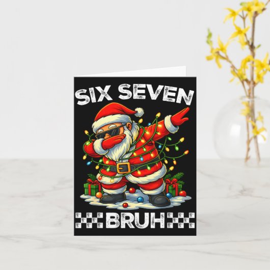 67 Six Seven Bruh Funny Christmas Dabbing Santa 6  カード (黄色い花)
