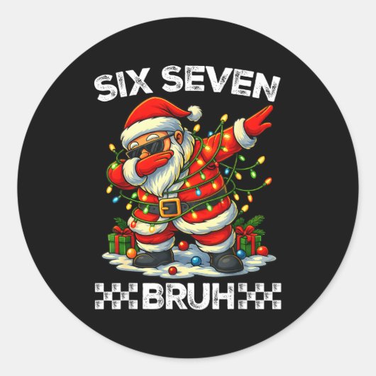 67 Six Seven Bruh Funny Christmas Dabbing Santa 6  ラウンドシール (正面)