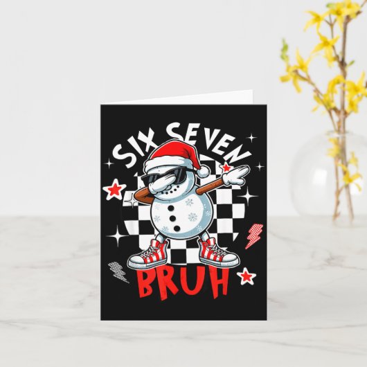 67 Six Seven Bruh Funny Snowman Christmas 6 7 Meme カード (黄色い花)