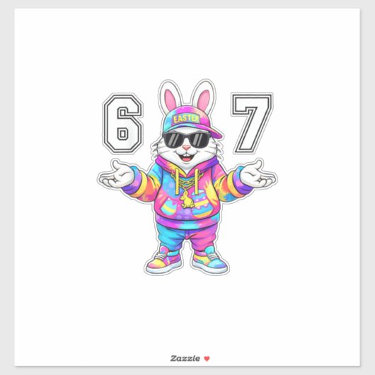 67 Six Seven Bunny Tie Dye Easter Day 67 Meme Men  シール (シート)