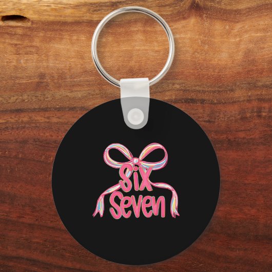 67 Six Seven Coquette Nk Bow Funny 6 7 Meme Girls  キーホルダー (正面)