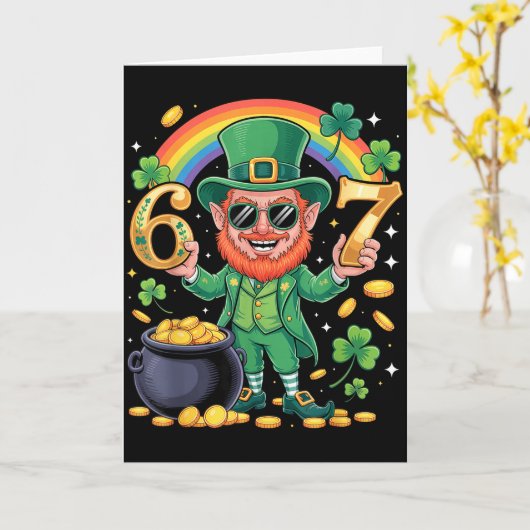 67 Six Seven Funny 6 7 Meme St Patricks Day Leprec カード (黄色い花)