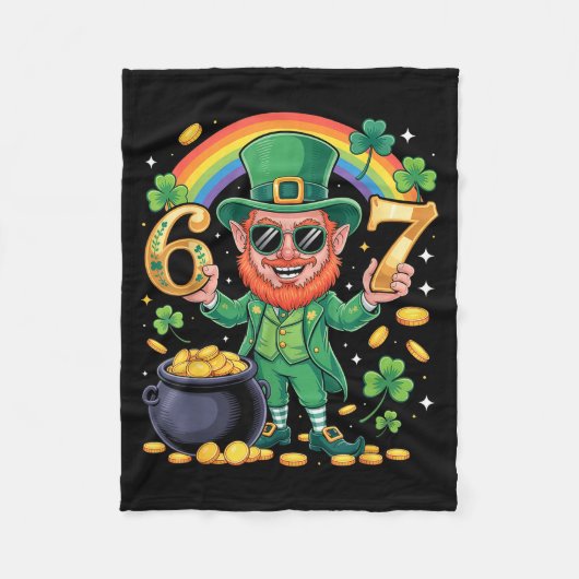 67 Six Seven Funny 6 7 Meme St Patricks Day Leprec フリースブランケット (正面)