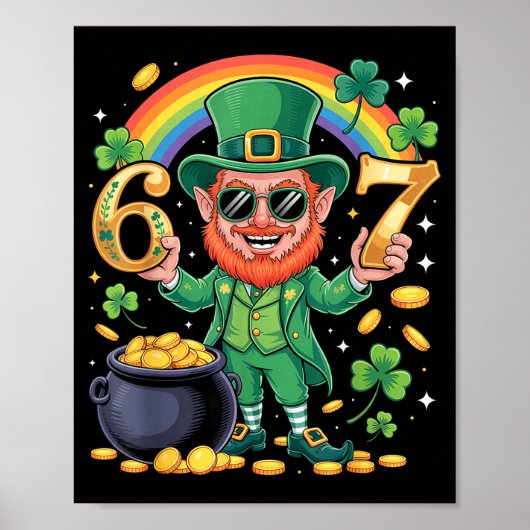 67 Six Seven Funny 6 7 Meme St Patricks Day Leprec ポスター (正面)