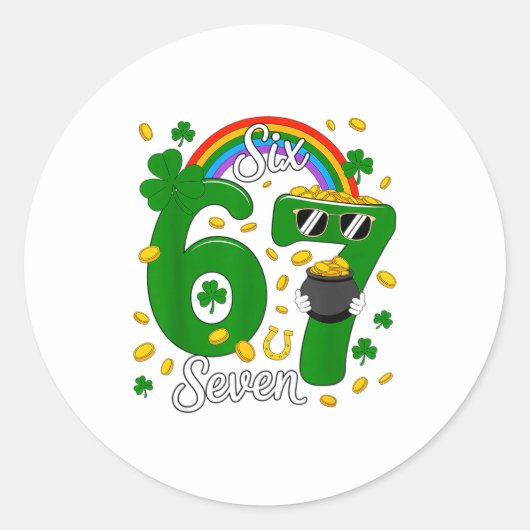 67 Six Seven Funny 6 7 Meme St Patricks Day Leprec ラウンドシール (正面)