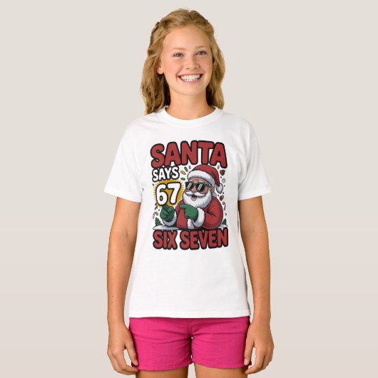 67 Six Seven Funny Christmas Santa Meme Tシャツ (正面フル)