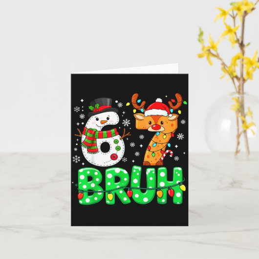 67 Six Seven Funny Snowman Reindeer Bruh 6 7 Meme カード (黄色い花)