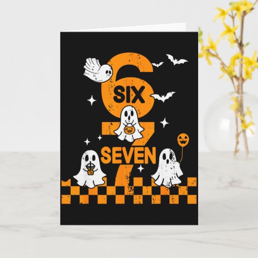 67 Six Seven Meme 6 7 Couple Matching Halloween Co カード (黄色い花)