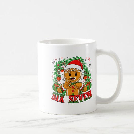 67 Six Seven Meme Funny Xmas Gingerbread Hand Sign コーヒーマグカップ (右)