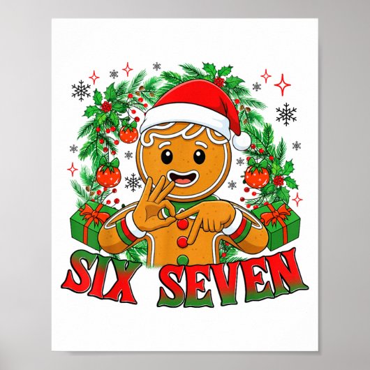 67 Six Seven Meme Funny Xmas Gingerbread Hand Sign ポスター (正面)