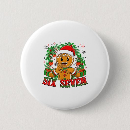 67 Six Seven Meme Funny Xmas Gingerbread Hand Sign 缶バッジ (正面)