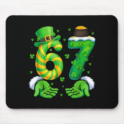 67 Six Seven Shamrock Funny St Patrick’s Day Kids  マウスパッド (正面)