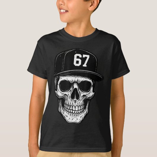 67 Skull Halloween Brainrot Meme Six Seven Kids Sk Tシャツ (正面)