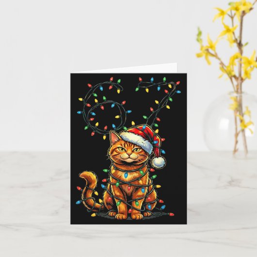 67 Tabby Orange Cat Christmas Santa Hat Six Seven  カード (黄色い花)