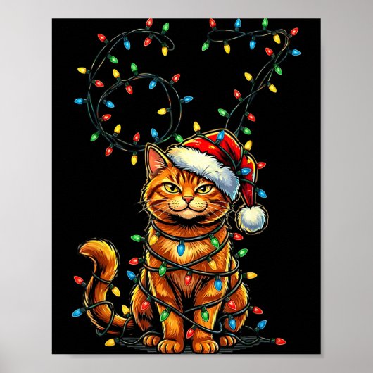 67 Tabby Orange Cat Christmas Santa Hat Six Seven  ポスター (正面)