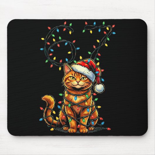 67 Tabby Orange Cat Christmas Santa Hat Six Seven  マウスパッド (正面)