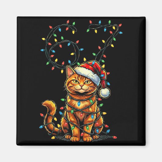 67 Tabby Orange Cat Christmas Santa Hat Six Seven  マグネット (正面)