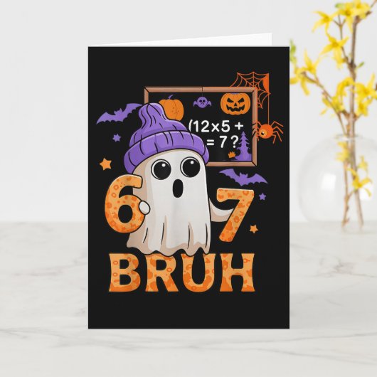 67 Teacher Halloween Ghost Six Seven Meme Math Equ カード (黄色い花)