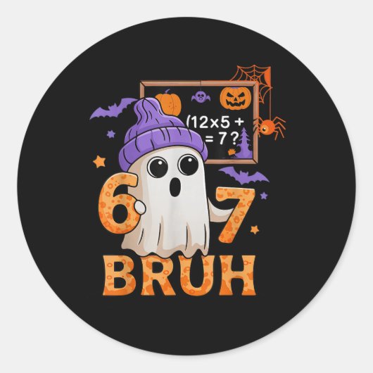 67 Teacher Halloween Ghost Six Seven Meme Math Equ ラウンドシール (正面)