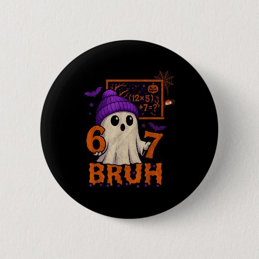 67 Teacher Halloween Ghost Six Seven Meme Math Equ 缶バッジ (正面)