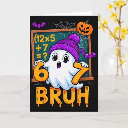67 Teacher Halloween Ghost Six Seven Meme Math Hum カード (黄色い花)