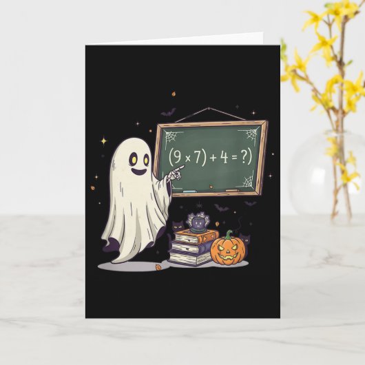 67 Teacher Halloween Ghost Six Seven Meme Math Jok カード (黄色い花)