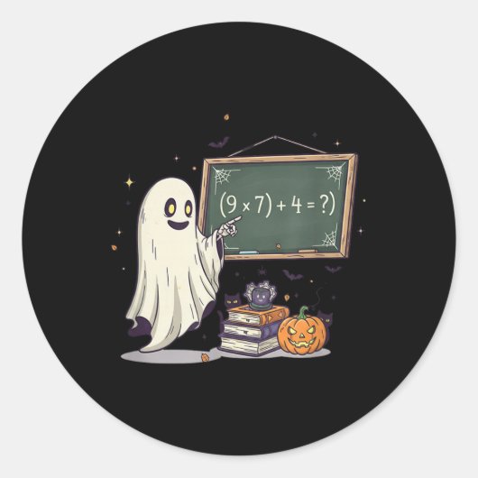 67 Teacher Halloween Ghost Six Seven Meme Math Jok ラウンドシール (正面)