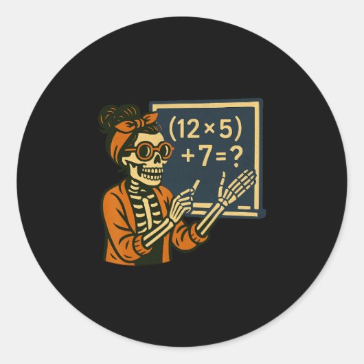 67 Teacher Halloween Skeleton Six Seven Meme Brain ラウンドシール (正面)