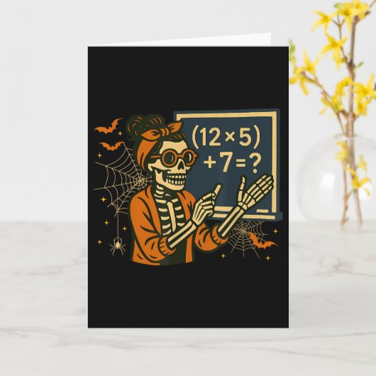67 Teacher Halloween Skeleton Six Seven Meme Math  カード (黄色い花)