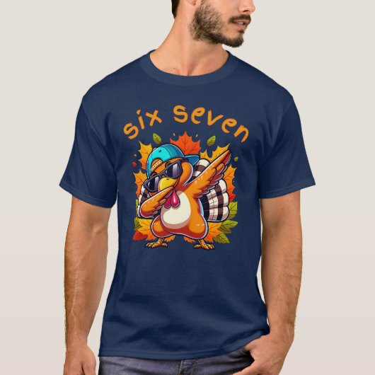 67 Thanksgiving Tee Six Seven Dabbing Turkey Meme Tシャツ (正面)