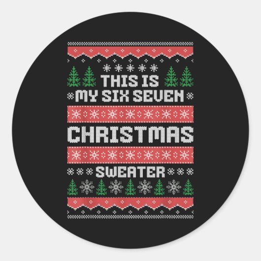 67 Ugly Christmas Sweater Six Seven Meme Xmas Whit ラウンドシール (正面)