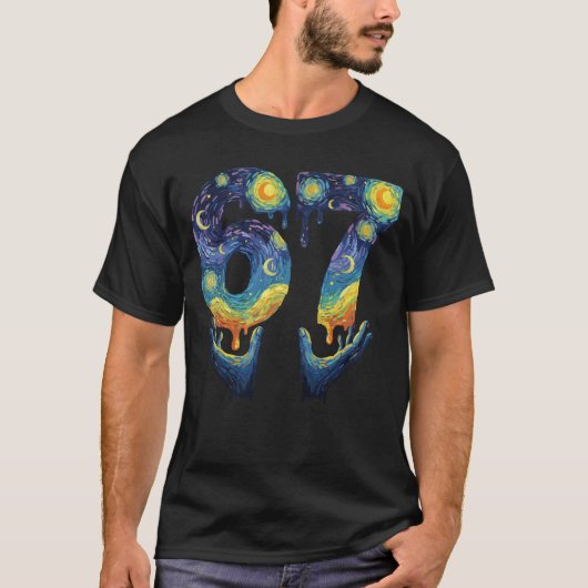67 Van Gogh Starry Night Ice Cream Drip Funny Tシャツ (正面)