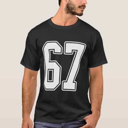 #67 White Outline Number 67 Sports Fan Jersey Styl Tシャツ (正面)