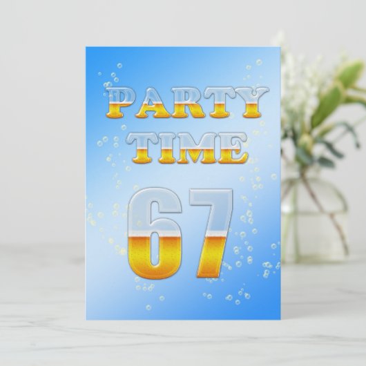 67th誕生日パーティーへのビールの招待 招待状 (スタンド正面)