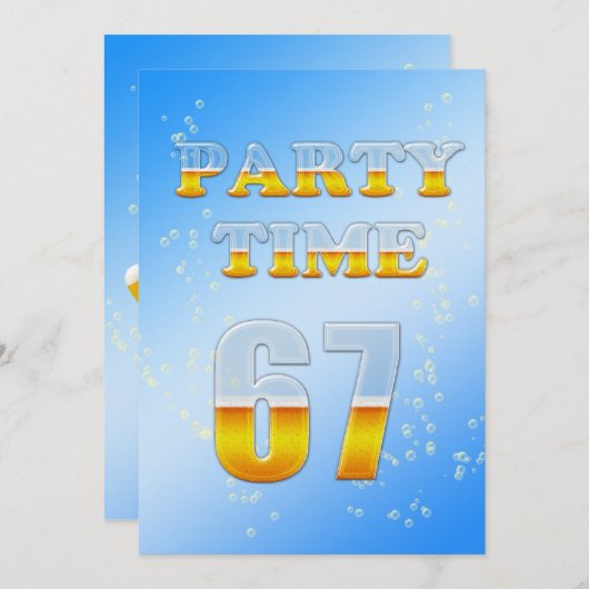 67th誕生日パーティーへのビールの招待 招待状 (正面/裏面)