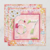 67th誕生日パーティースクラップブック作りスタイル 招待状 (正面/裏面)