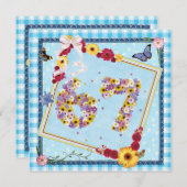 67th誕生日パーティー招待の花、蝶 招待状 (正面/裏面)