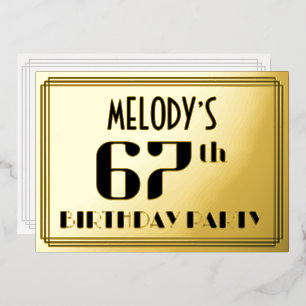 67th誕生日パーティー：アールデコの外観"67"と名前 箔招待状