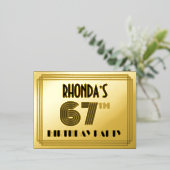 67th誕生日パーティー～アールデコスタイル「67」 +名前 箔招待状ポストカード (立ち正面)