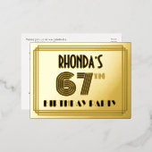 67th誕生日パーティー~アールデコスタイル「67」 +名前 箔招待状ポストカード (正面/裏面)