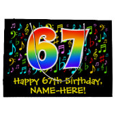 67th誕生日-カラフル音楽シンボル， Rainbow 67 ラージペーパーバッグ (裏面)