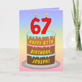 67th Birthday — Fun Cake & Candles, w/ Custom Name カード (正面)