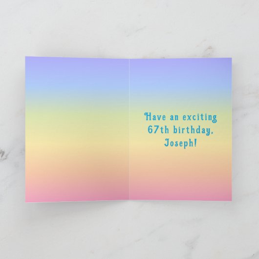 67th Birthday — Fun Cake & Candles, w/ Custom Name カード (内部)