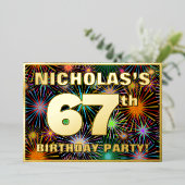 67th Birthday Party —おもしろい、カラフルFireworks Look 箔招待状 (立ち正面)